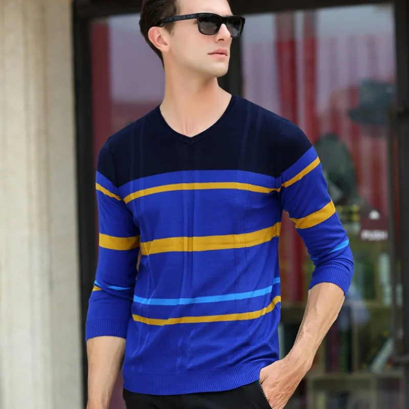 Осень зима мужские пуловеры свитера модный бренд v-образный вырез свитер свободный мужской вязаный свитер Pull Hombre XXXL 50