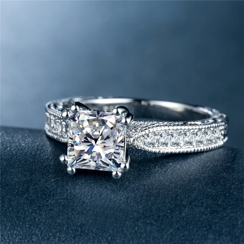 

Huitan Classic Solitare Wedding Ring Band With Square Cubic Zircon Stone Prong Setting Engagement Proposal Ring Band For Women