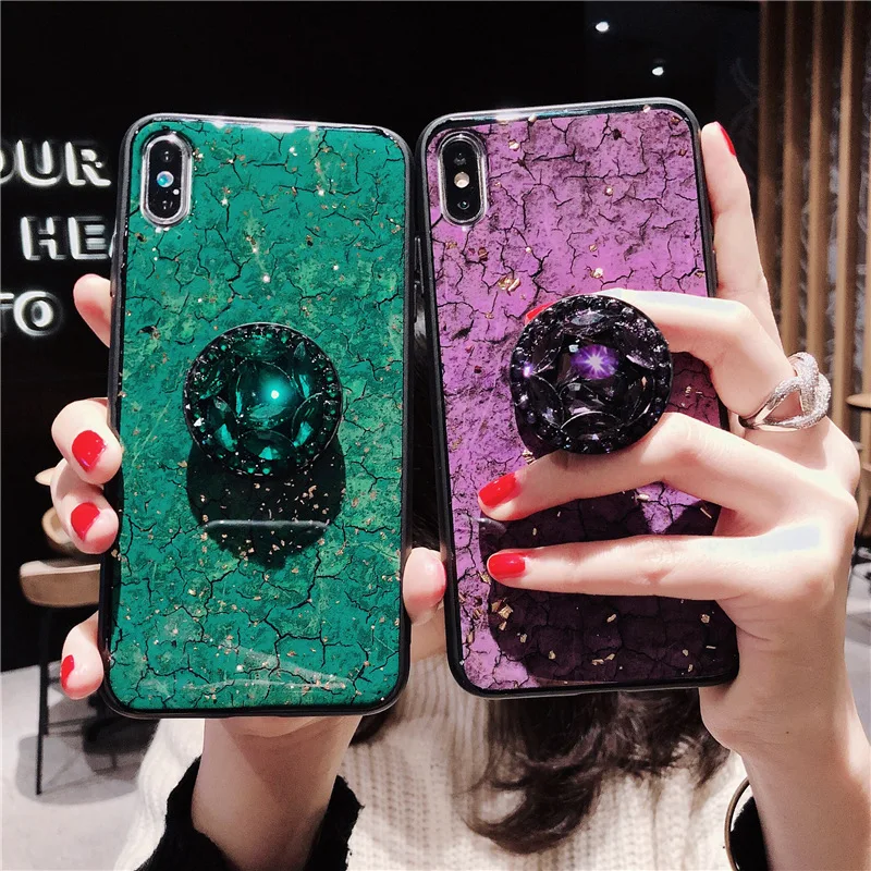 

Creative bracket Epoxy phone case for iPhone X XS XR XSmax 8 7 6 6S PluS Leopard gold anti-fall protection cover