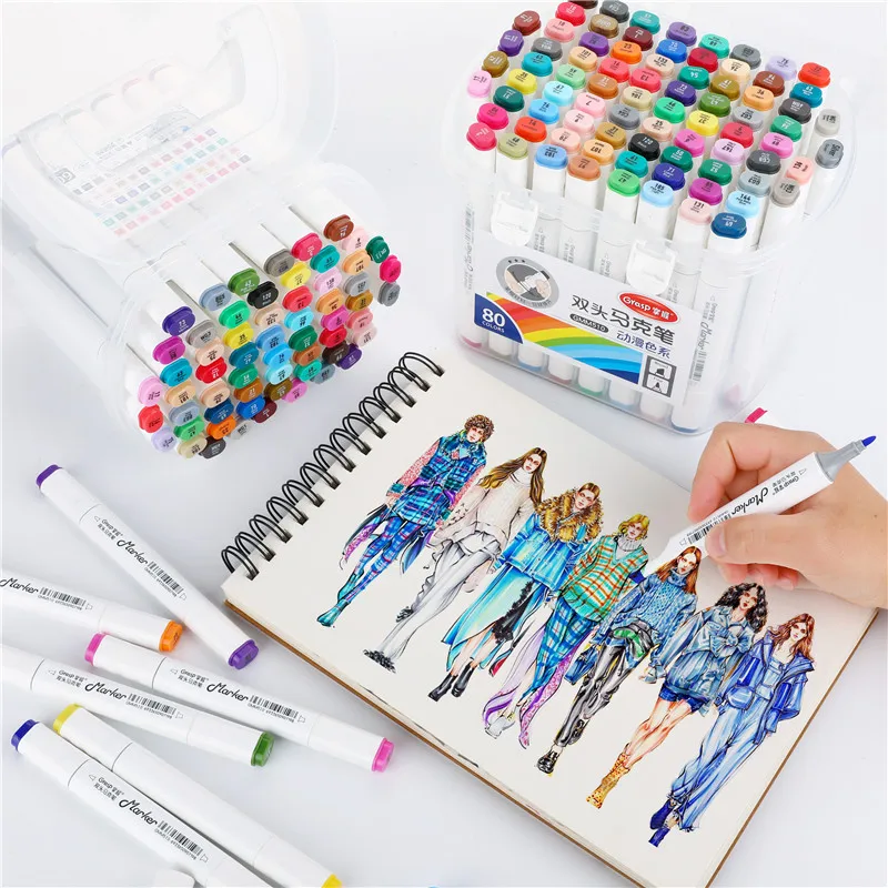 

12/24/36/48/60/80 PCS Colors Dual Head Art Markers Set Brush Pen For Painting Drawing Art Supplies Marker Pen Manga 04372