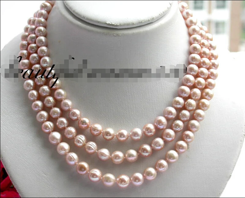 

z1911 3row 10mm round lavender fw pearl necklace shell NEW