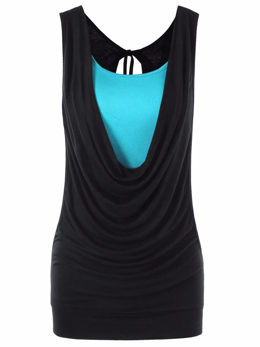 VESTLINDA Cowl Neck Faux Twinset Panel Cut Out Sleeveless Tank Top Womens Summer Clothing 2018 Fashion Sexy Top Female Tanktop 13