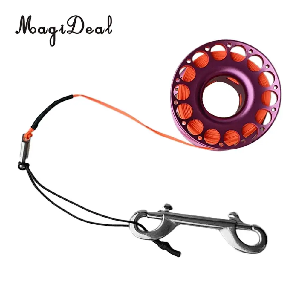 MagiDeal Red Aluminum Alloy Scuba Diving Finger Reel Spool with 15/30m Line Bolt Snap for Snorkeling Freediving Accessories
