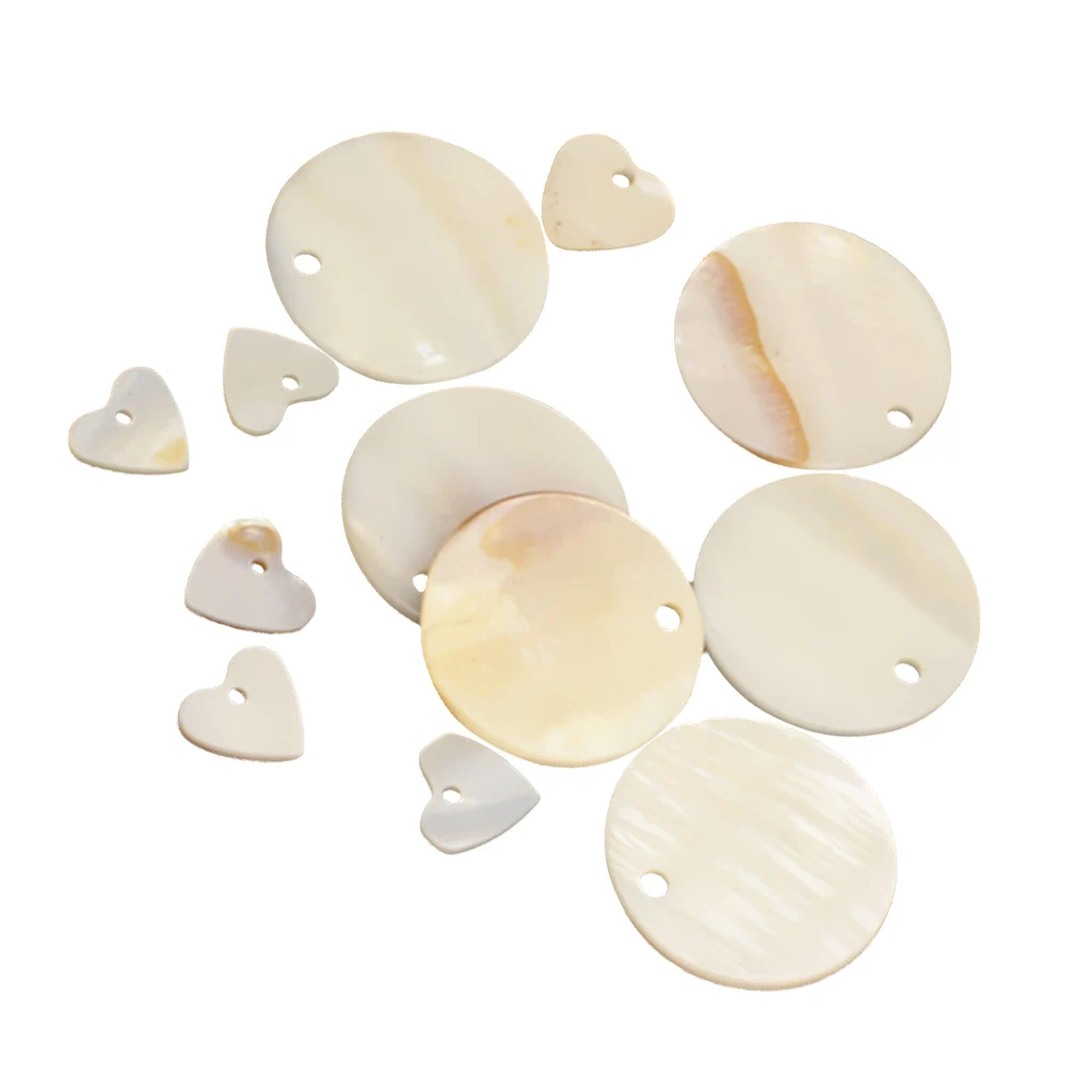 

12 Pieces Round and Heart MOTHER OF PEARL Shell Charm Beads fit Jewelry Necklace Making