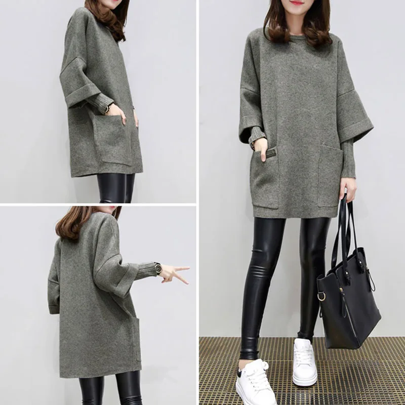 Women Fake Two Pieces Sweatershirt Winter Autumn Thick Tops Loose Pullover Plus Size -MX8