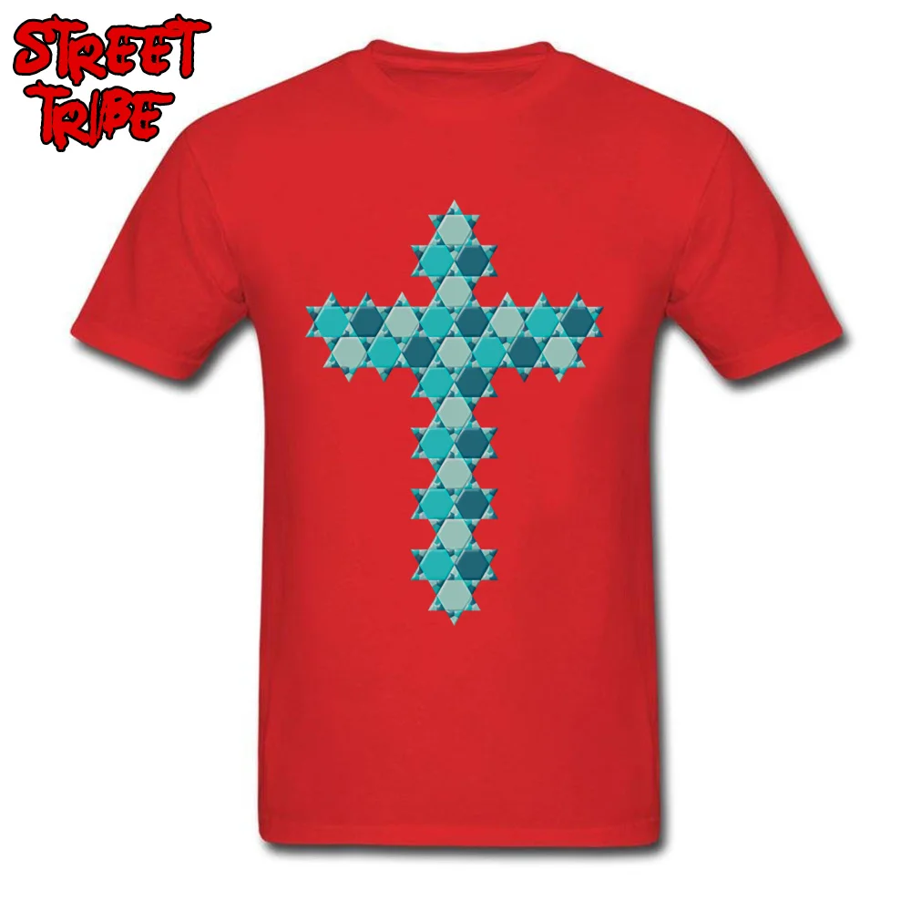 Casual Design Man Tshirts On Sale Summer Short Sleeve O Neck 100% Cotton Tops Shirts Hip hop Tops Shirts Top Quality Blue Star of David Optical Illusion Overlaying a Cross red