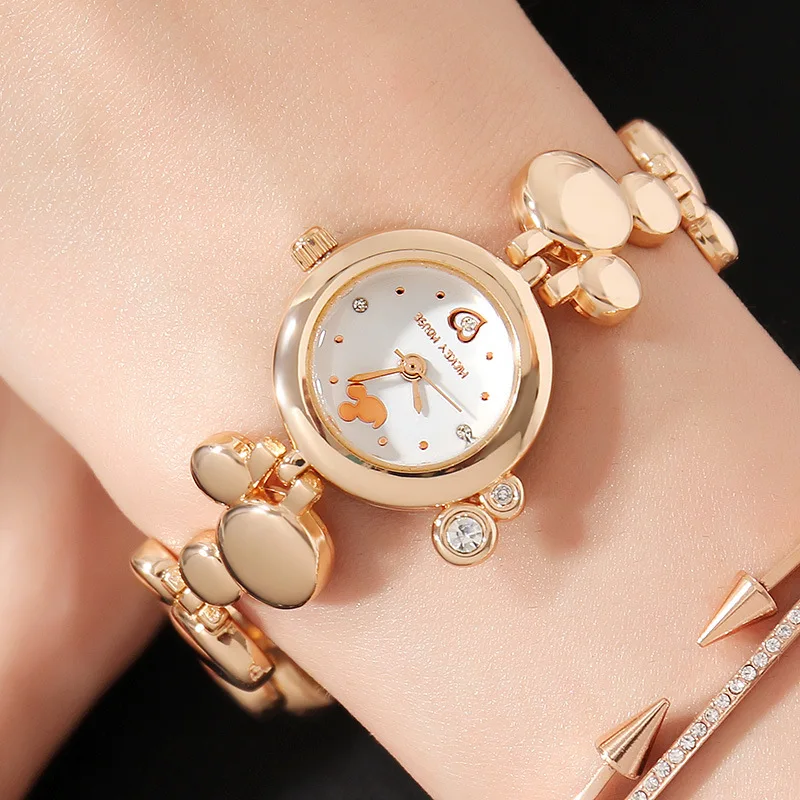 Disney часы женские роскошные брендовые модные розовые золотые кварцевые часы Микки Маус Стразы Наручные часы из нержавеющей стали MK-11184