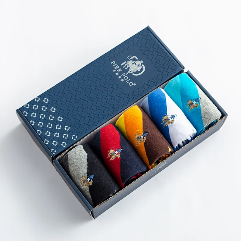 

New Fashion Socks 5 Pairs/lot Brand Men Pier Polo Socks Happy Meia Men's Socks Business Embroidery Cotton Socks calcetines