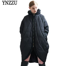 YNZZU, женский зимний пуховик,, брендовый, свободный, белый, утиный пух, пальто, стоячий воротник, толстый, теплый, женский плащ, негабаритная куртка, AO345