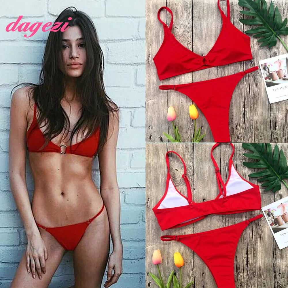 New Arrival Loop Front Triangle Swimwear Women Micro Thong Bikini Set