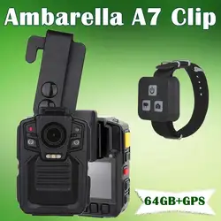 Бесплатная доставка! Ambarella A7 полицейская камера 64 ГБ gps 1296 P ночного видения + пульт дистанционного управления