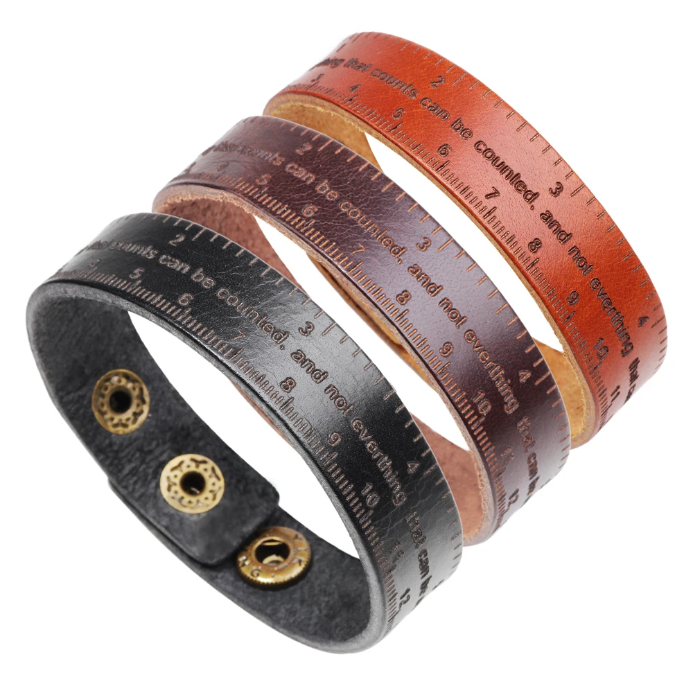 Wholesale Retro Cuff Multifuncti Leather Bracelet Men British style Ruler Cowhide Leather Charm Bracelet Friend Gift