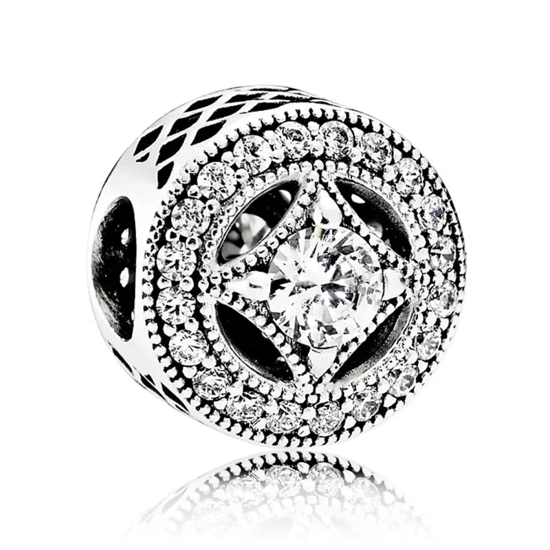 

Authentic 925 Sterling Silver Bead Charm Openwork Vintage Allure With Crystal Beads Fit Pandora Bracelet Bangle Diy Jewelry