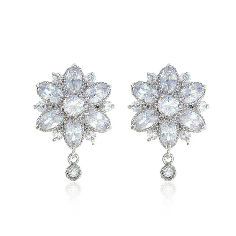

Dragon Flower Top Quality CZ Earbob Earrings for Party Cubic Zirconia Color White Gold Plated Women Wedding Jewelry