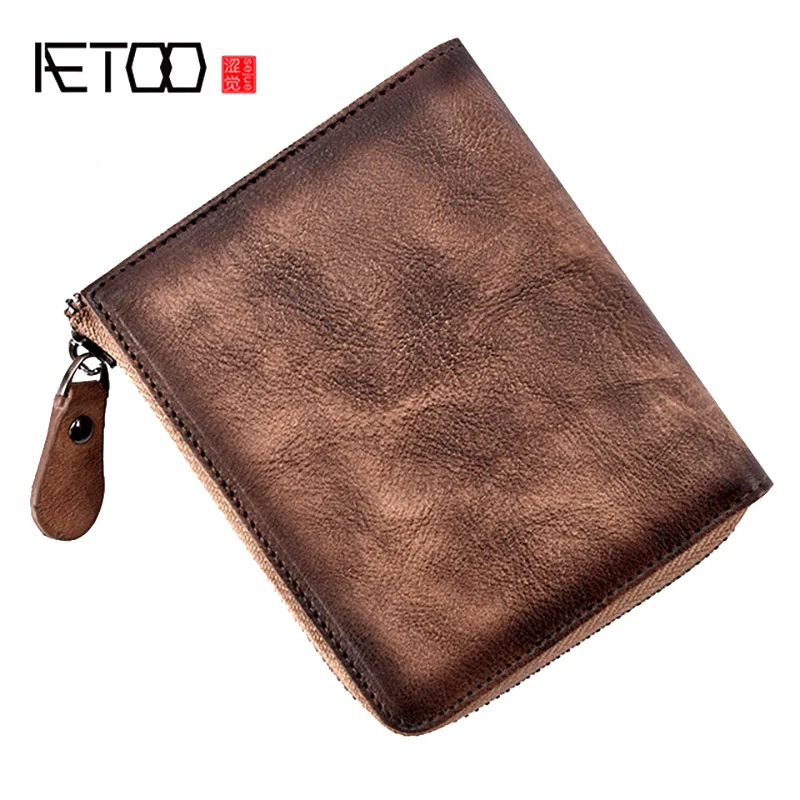 

AETOO Leather wallet, male long trend grab bag, simple retro handbag, zipper cross handbag