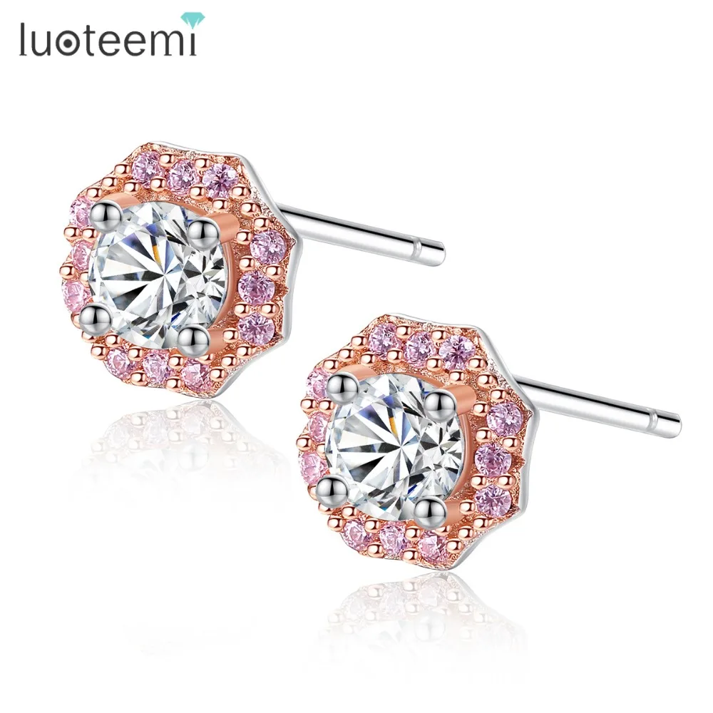 Новое поступление, LUOTEEMI женские роскошные серебряные серьги-гвоздики Bijoux 925 пробы для женщин, разноцветная Хрустальная серебряная серьга CZ, ювелирное изделие