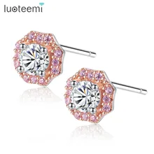 Новое поступление, LUOTEEMI женские роскошные серебряные серьги-гвоздики Bijoux 925 пробы для женщин, разноцветная Хрустальная серебряная серьга CZ, ювелирное изделие