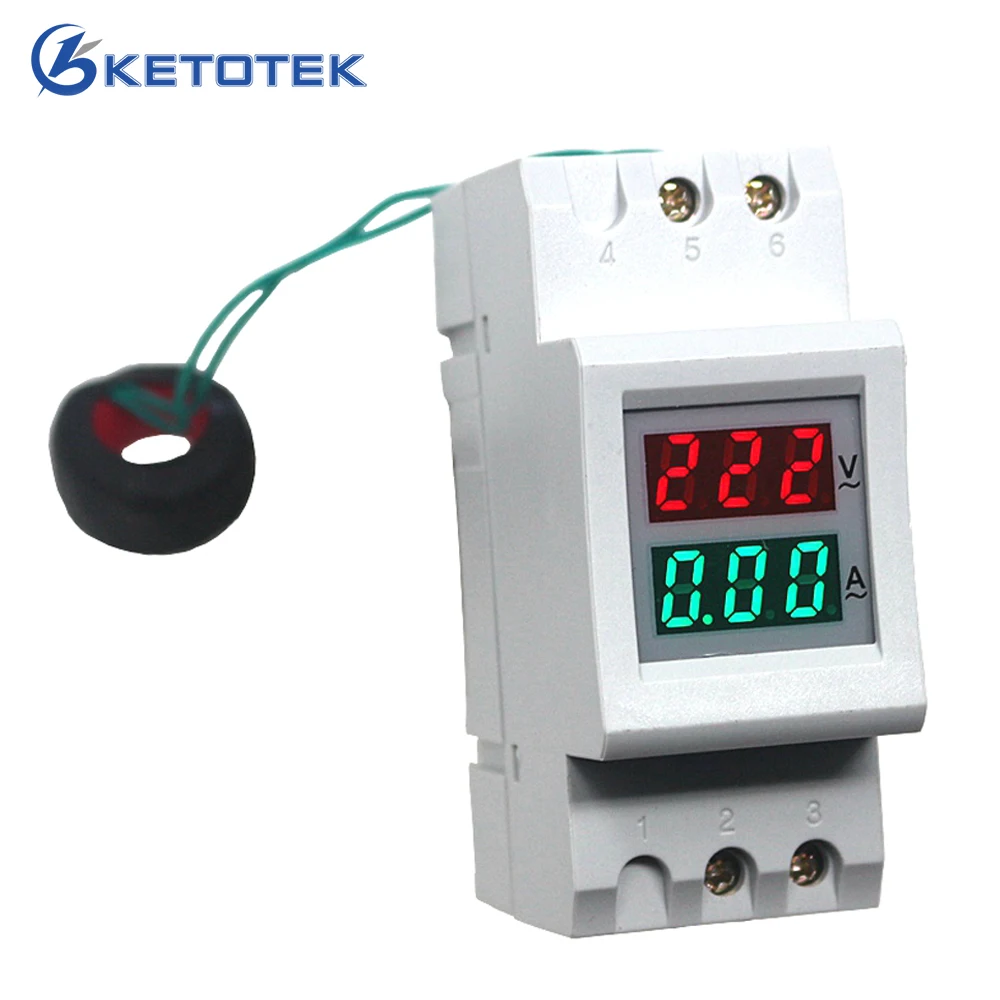 medidor de voltaje y corriente de riel de doble pantalla de doble color 100A 80~300V Multímetro digital de CA medidor de amperímetro de voltímetro AC80-300 / 100A