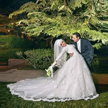 Full Long Sleeve Lace Muslim Wedding Dresses 2017 High Neck Hijab Bridal Vestido Casamento Plus Size Chapel Train Gowns Women