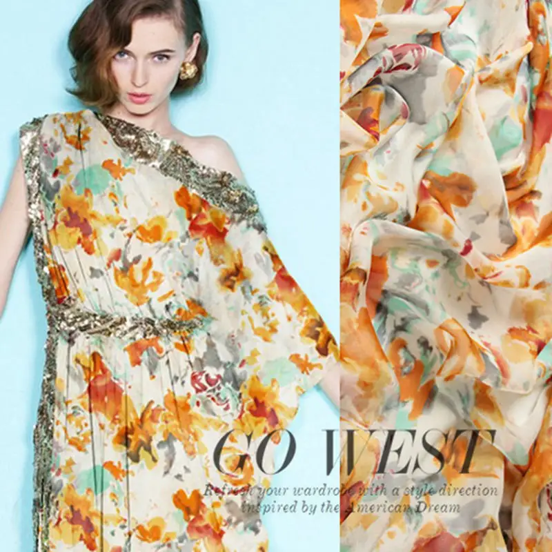 

New design for summer dresses free shipping 100% pure silk chiffon fabric three color floral pattern for scarf blouseSF-BP23