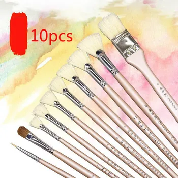 

10pcs whole set Bristles Hook Line Fan watercolor oil Painting Brush with Box