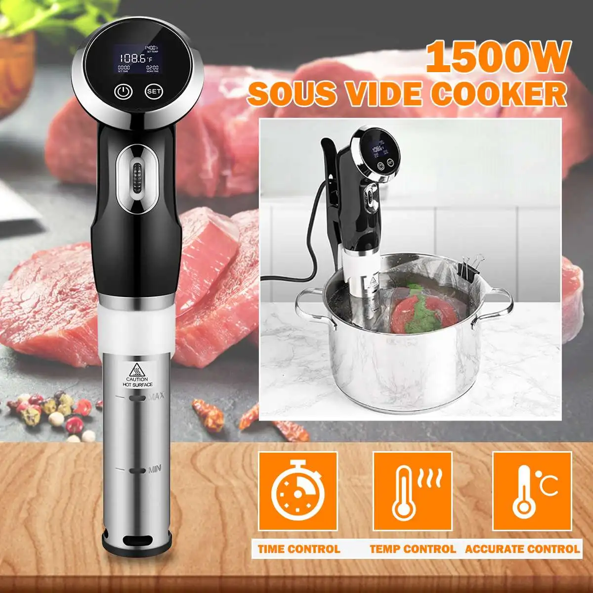 Bolomix 1500 Вт приборы для приготовления пищи вакуумная медленная Sous Vide кухонная плита мощный погружной циркулятор цифровой таймер из нержавеющей стали