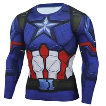 Supreme Compression Shirt Captain America Long Sleeve 3D Crossfit T Shirt Men T-Shirts Tights Superhero Comics Fitness Tops Male