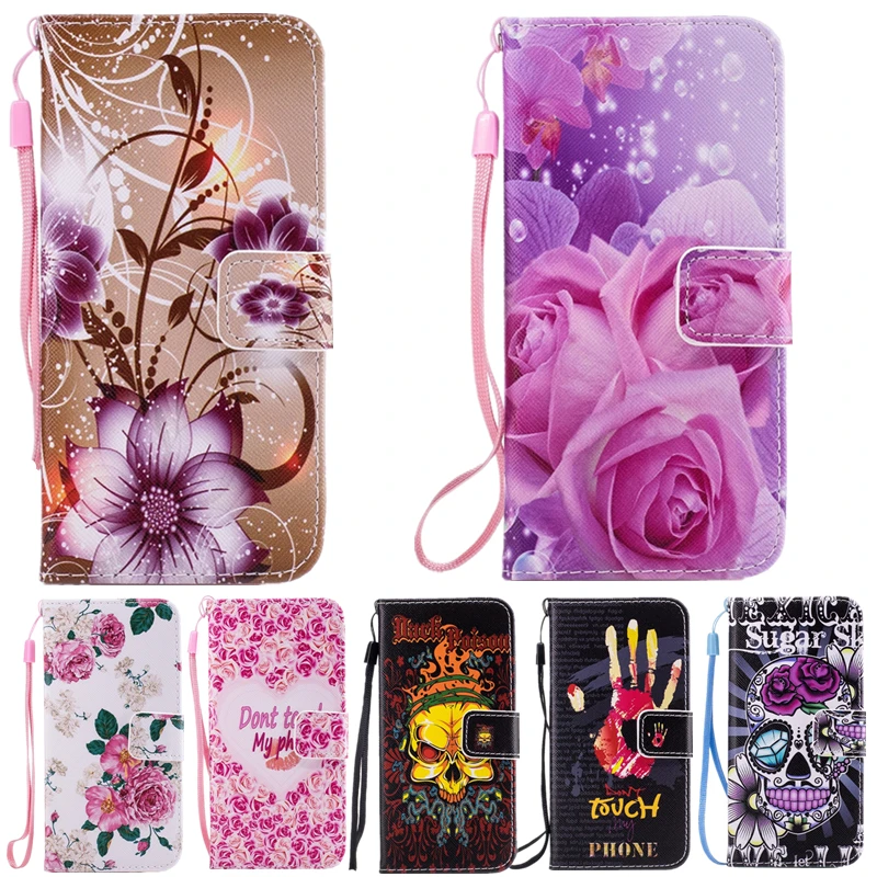 

Cases For Apple iPhone X SE 5 5s 6 6s 7 8 iPhone8 Plus Rose Flower Cartoon Painting Flip Wallet Leather Soft Phone Case Cover