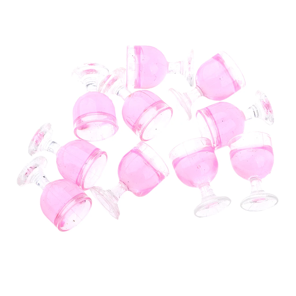 Dollhouse Wine Glasses Bulk 1/12 Goblet Cup Model, Kitchen Tableware Fairy Garden Party Decoration (Pack of 10 Pieces, Pink)