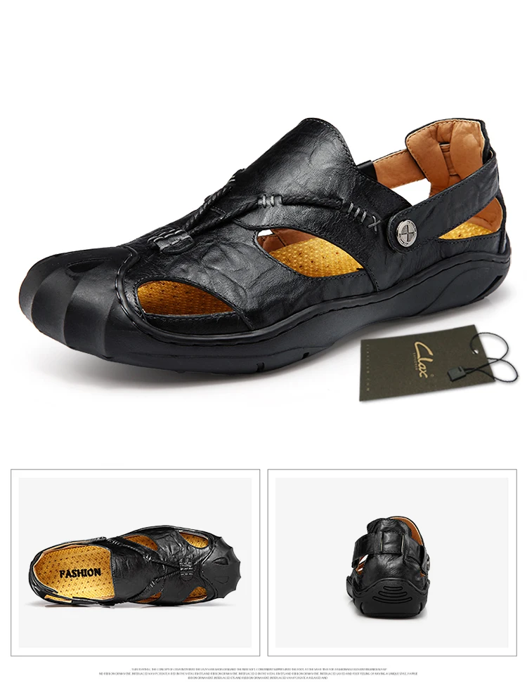 Clax/мужские кожаные сандалии; коллекция года; Летняя мужская обувь ручной работы; дышащая повседневная обувь; прогулочные сандалии без застежки