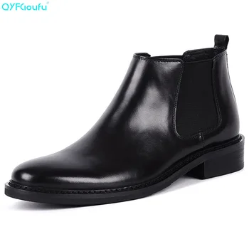 

QYFCIOUFU Fashion Mens Fashion Boots Genuine Leather High Quality Cow Leather Dress Boots Designer Handmade Black Ankle Boots