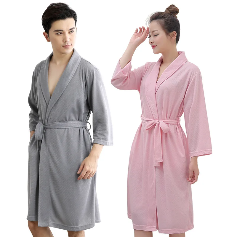 Летние любителей пижамы халат кимоно юката повседневное для женщин мужчин халат платье Твердые пара ночная рубашка Ночное