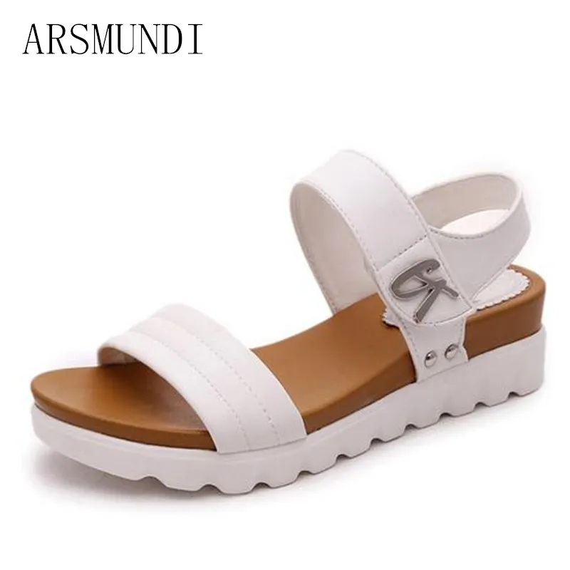 

ARSMUNDI 2017 Summer Sandals Women Aged Leather Flat Fashion Women Shoes Casual Occasions Comfortable The Female Sandals L10