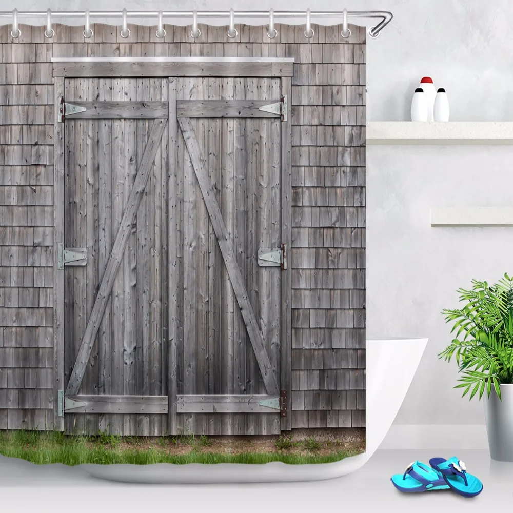 Vintage Retro Old Cedar Barn Doors Bathroom Personalized Shower Curtain