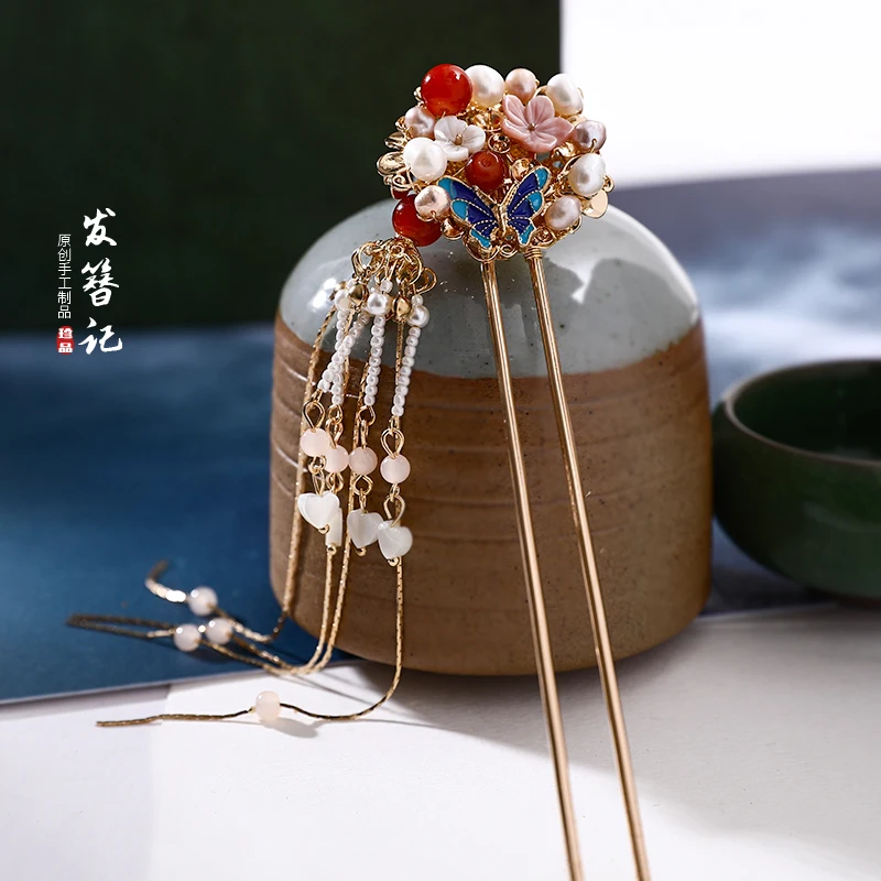 

Chinese vintage shell tassel flowers handmade hairpin hair sticks Hair clip accessories Headwear for hanfu kimono COSPLAY 1pc