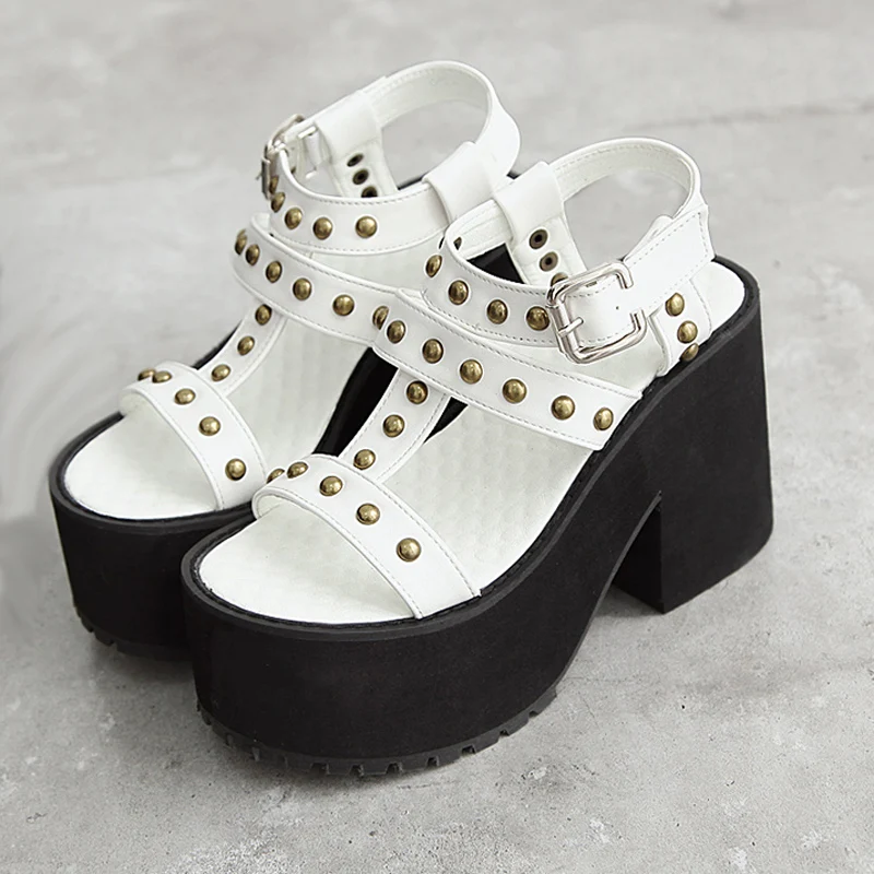 Woman Sandals 2019 Summer Gladiator Heels Fashion Rivet Shoes High Heel Sandals Punk Chunky Sandals White Shoes Platform Shoes Woman Sandals 2019 Summer Gladiator Heels Fashion Rivet Shoes High Heel Sandals Punk Chunky Sandals White Shoes Platform Shoes
