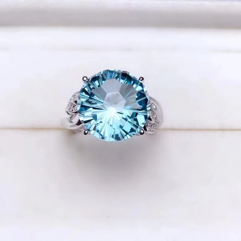 Кольцо с натуральным топазом,, кольцо на палец с натуральным настоящим голубым топазом, кольцо из стерлингового серебра 925 пробы, кольца в роскошном стиле, 12 мм, драгоценный камень