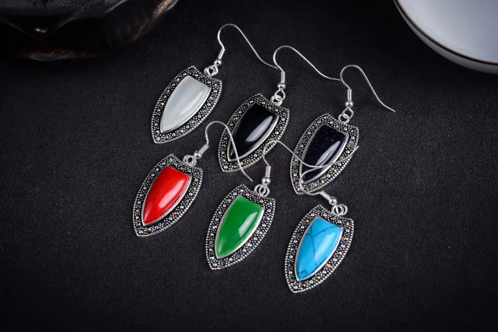 

6 choices New Trend Women Genuine 925 Silver natural //coral//opal Marcasite Earrings