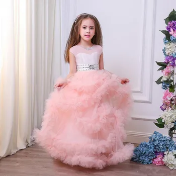 

New Lovely Princess Dress with Rhinestone Crystals Ruffles V-Back with Ribbons Custom Made Flower Girl Dress For Wedding Party
