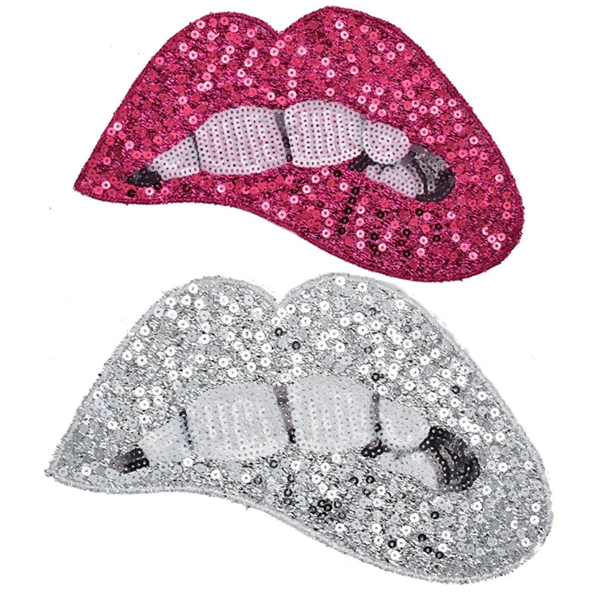 1 шт сексуальные розовые Серебристые Металлические губы блестки патч на ткани наклейка для одежды значок вышитые аппликации