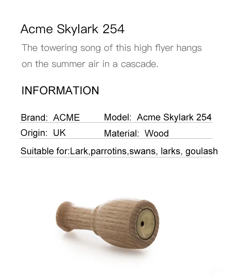 ACME Skylark 254 Деревянный свисток для специальной подготовки птиц, имитирующий свисток для птиц