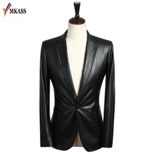 Из искусственной кожи платье, блейзер Для мужчин новинка года Брендовые вечерние мужской костюм, пиджак Повседневное тонкий мотоботы в стиле панк Искусственная кожа костюм Homme