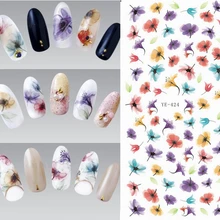 Переводные наклейки для ногтей с водой, цветные фиолетовые наклейки для ногтей, фольга для обертывания, YE423-425 для маникюра