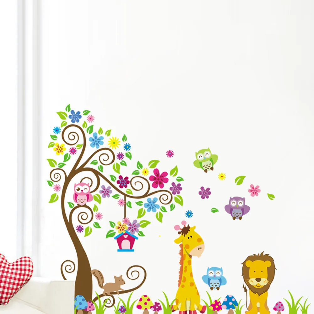 Kartun Singa Lucu Owl Jerapah DIY Dinding Sticke Stiker Wallpaper