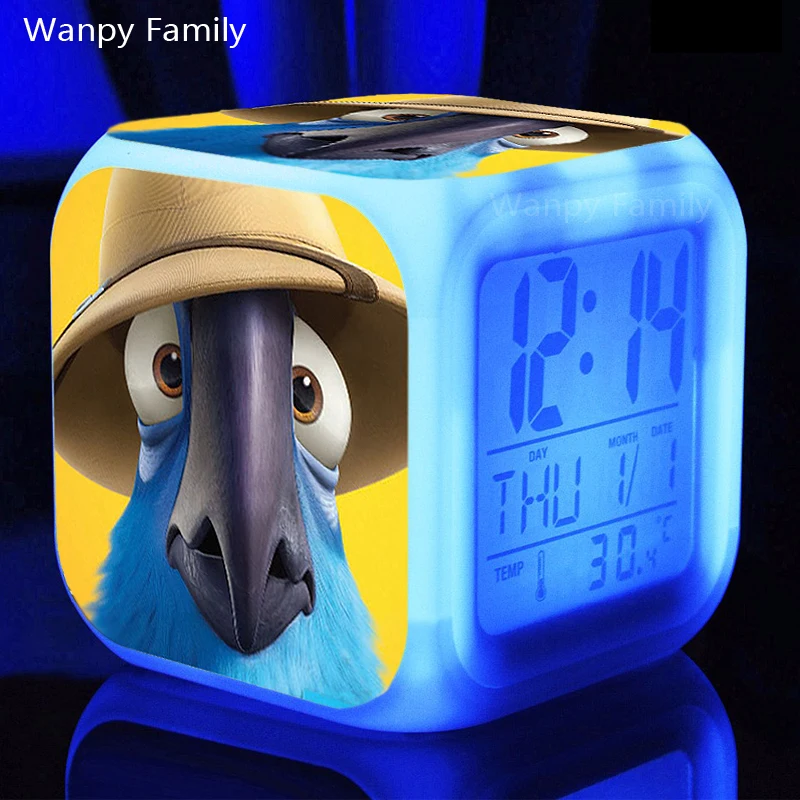 Animation Film Rio 2 macaw Alarm Clocks,Glowing LED Color Change Digital alarm clocks For Kids