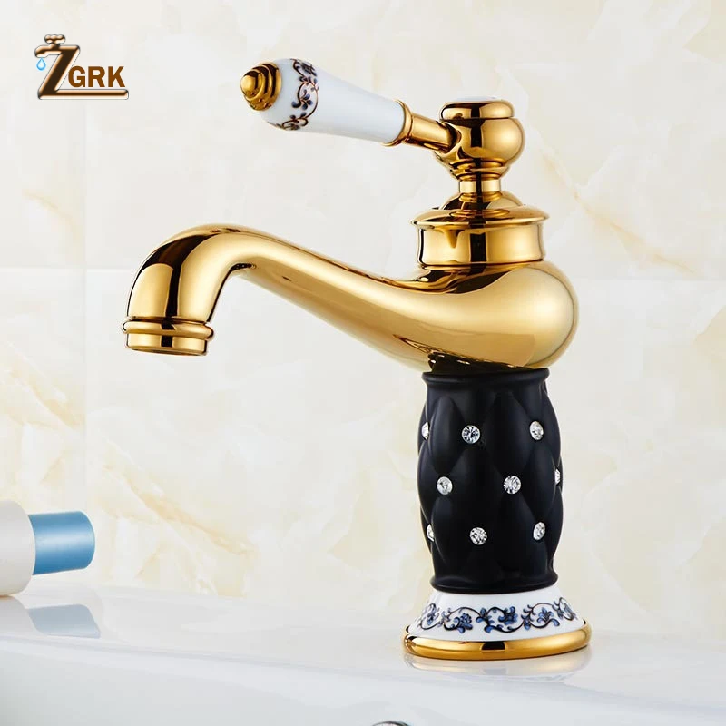Billig ZGRK Becken Armaturen Diamant Bad Wasserhahn Gold Mischbatterie Einzigen Handgriff Heiß Kalt Waschbecken Wasserhahn Yorneiras