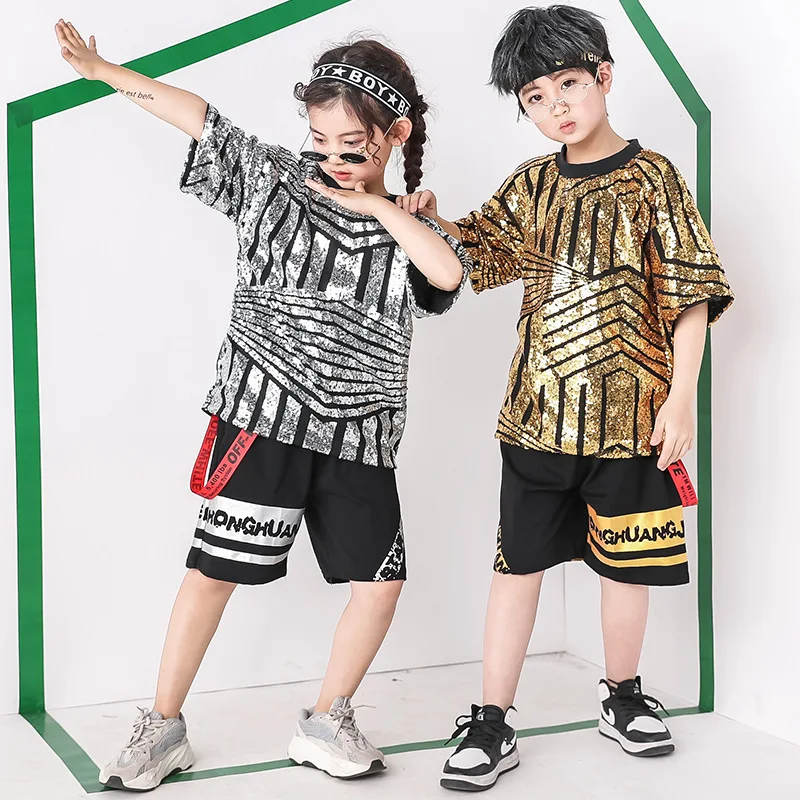 

Kids Sequin Hip Hop Clothing Clothes for Girls boys Shirt Shorts Jazz Dance Costume Ballroom Dancing Streetwear