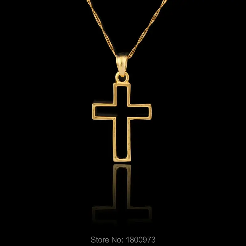 Gold Cross Pendant Necklace Women Men18k Real Gold Color Jesus Christ ...
