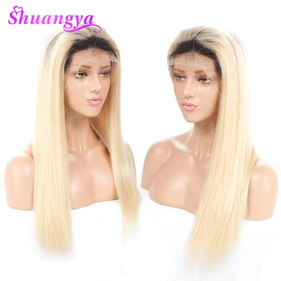 1B/613 Blonde Ombre Lace Front Human Hair Wigs With Baby Hair Pre Plucked Peruvian Remy Wigs For Black Women 150% Density