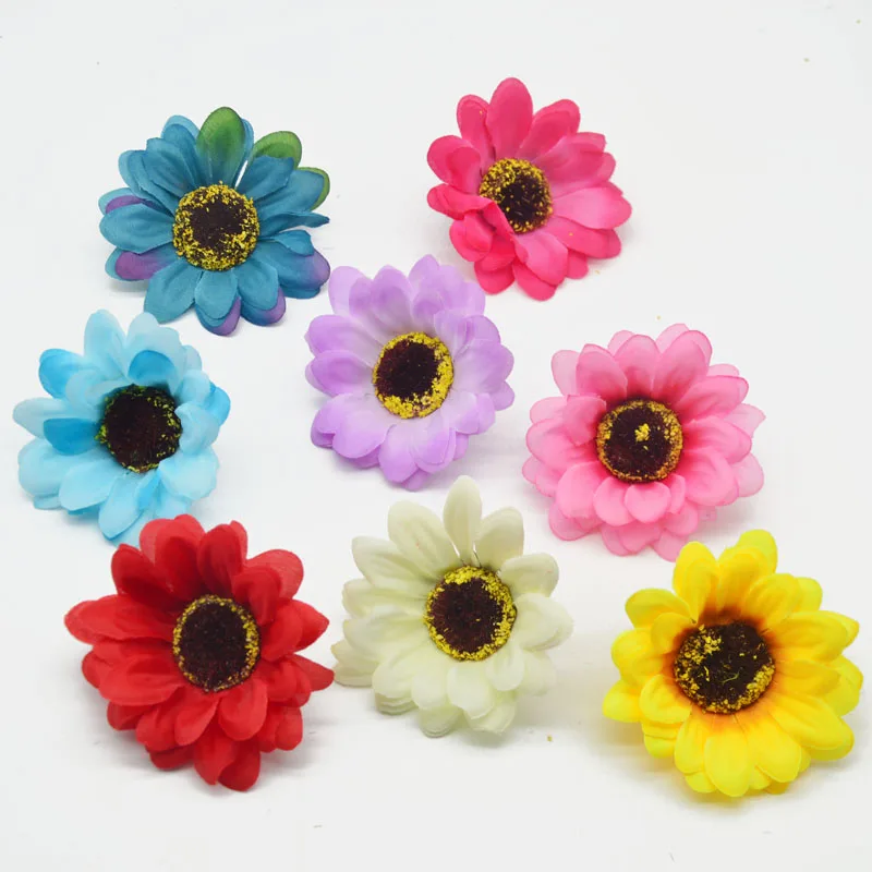 

10pcs 7cm Silk Sunflower Artificial Flowers Head For Wedding Home Decoration Gerbera DIY Garland Wreath Gift Craft Fake Flower